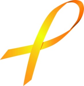 Yellow ribbon symbol suicide and bone cancer. Vector illustration.